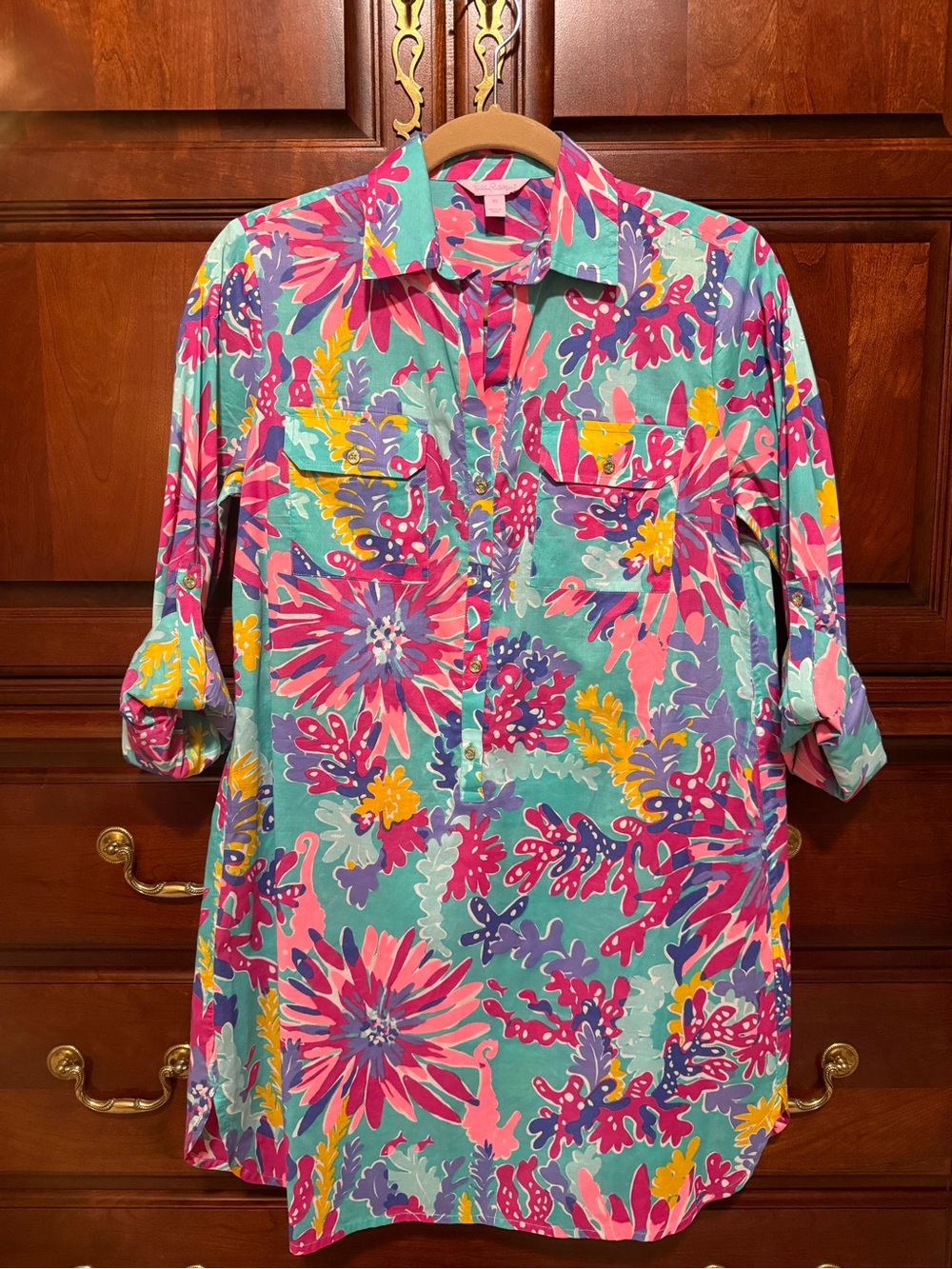 Lilly Pulitzer Teal, Pink & Yellow Floral Tunic